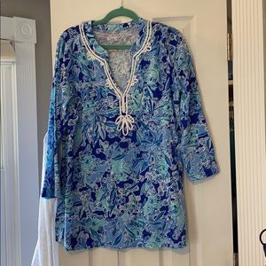 Lilly Pulitzer cotton Tunic blue and white L